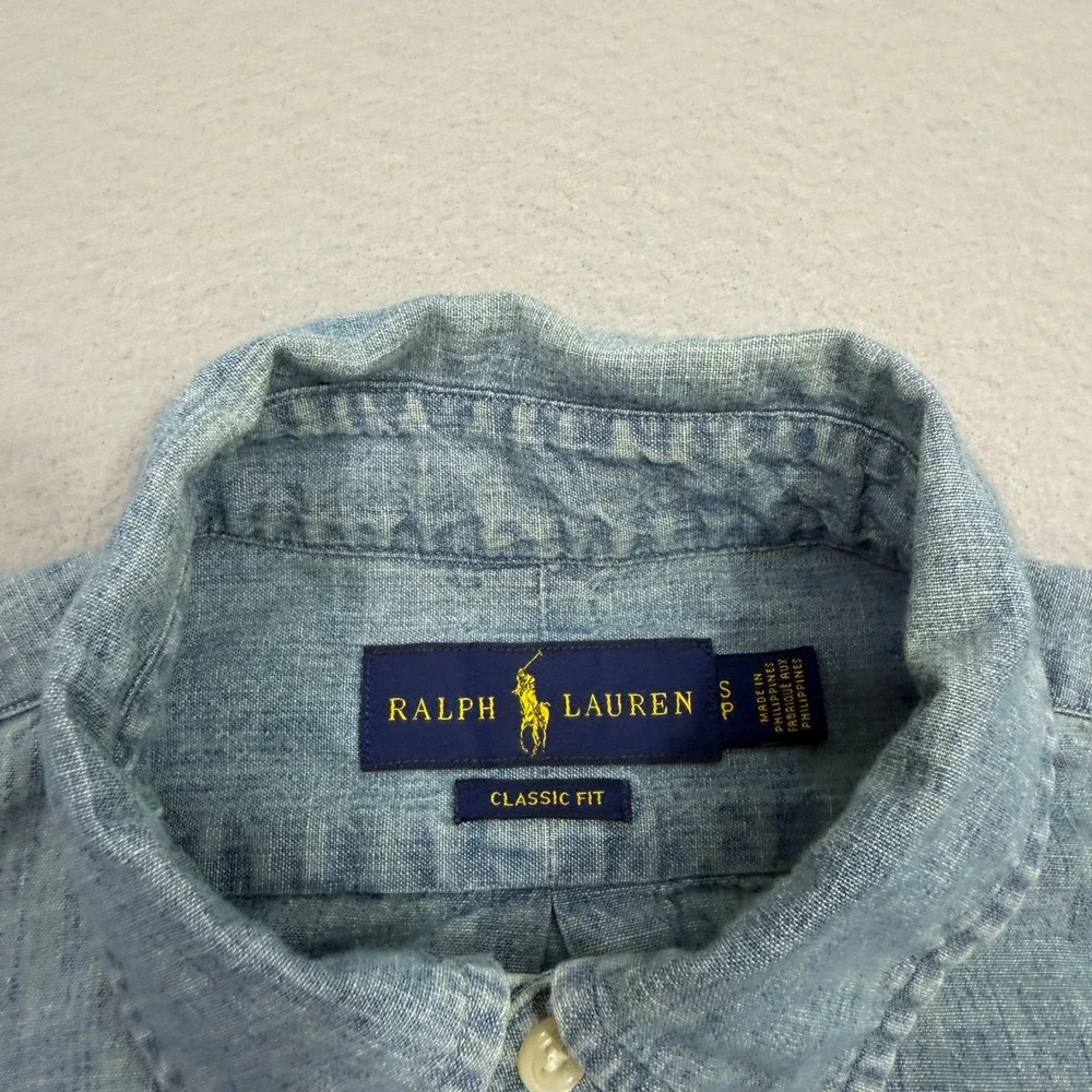 Ralph Lauren Button Up Shirt Small Blue Classic Fit Denim Chambray Long Sleeve